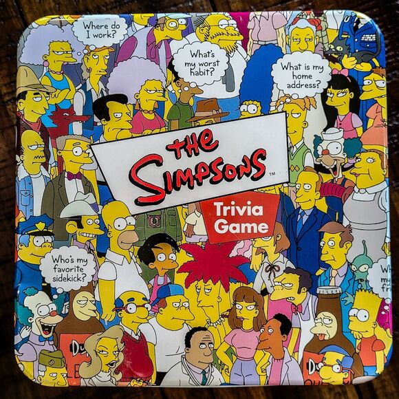 The Simpsons Trivia Card Game Collectors Tin 2000 Classic + Posters Complete VTG - Picture 1 of 2